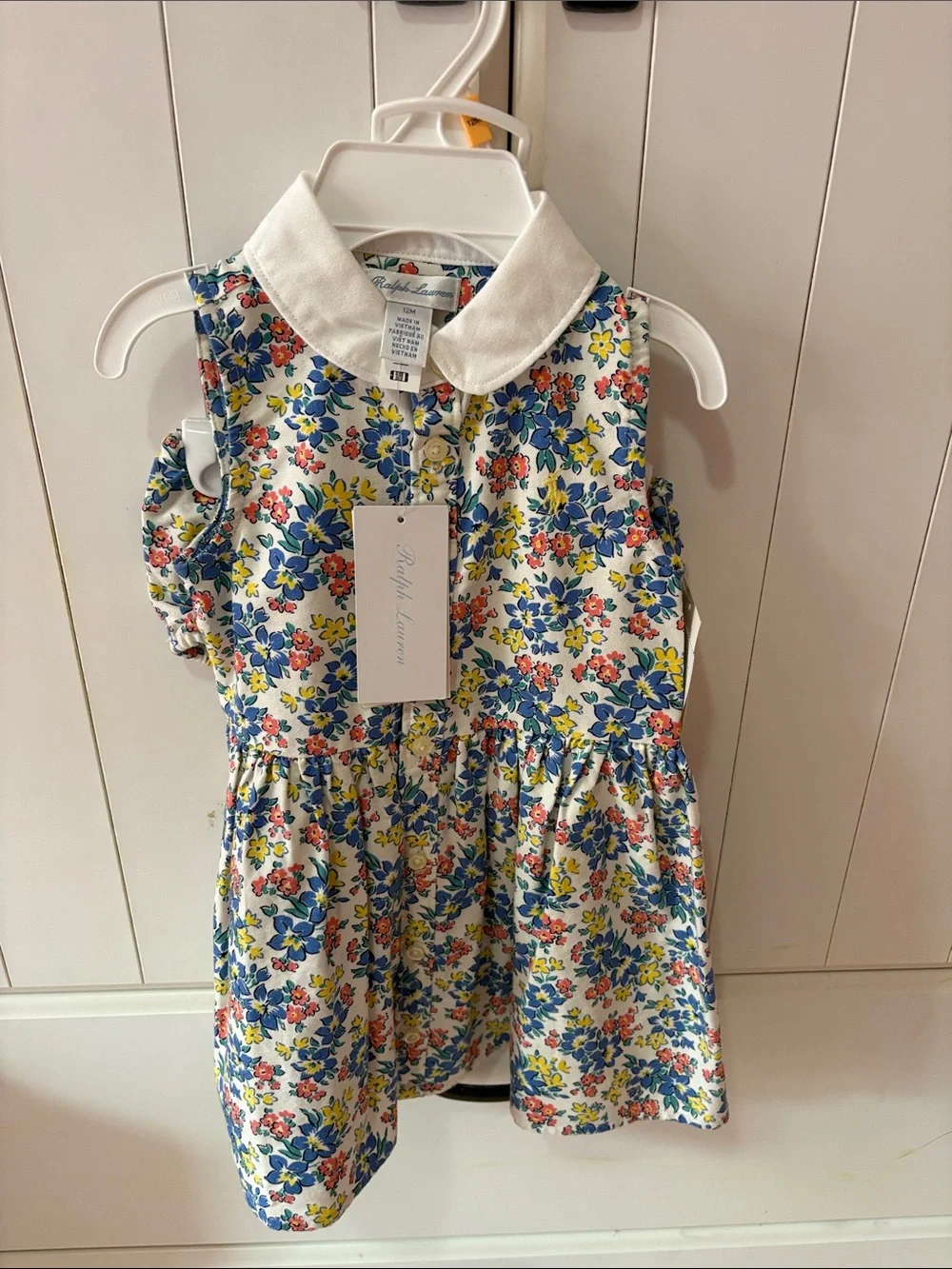 Ralph Lauren Floral Cotton Dress with Peter Pan Collar - White & Multicolor
